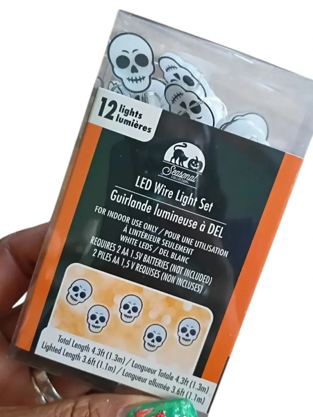 Seasonal Collection Halloween LED White Skeleton Skull String Light Sets, 3 Pack